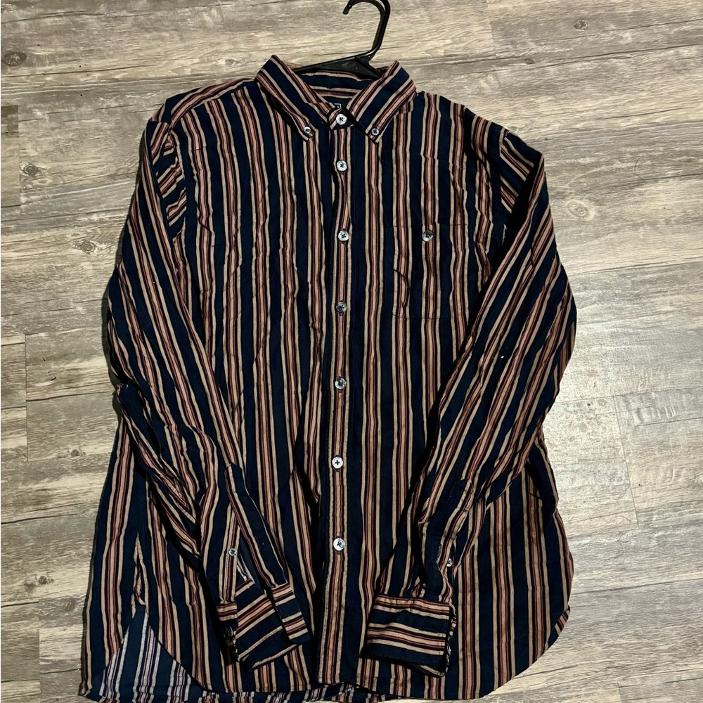 Todd Snyder Navy and Tan Striped Button-Down Shirt